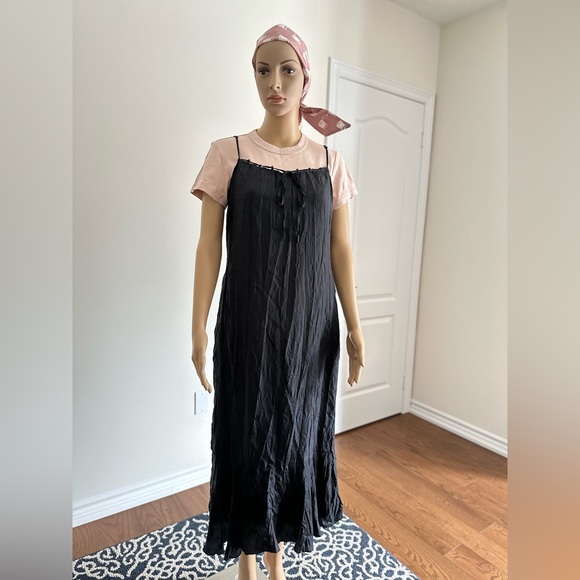 Vintage Esprit Black Pre-wrinkled Slip Silk Dress Chic Unique. No iron required. - Picture 8 of 13